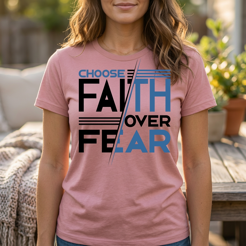 Choose Faith Over Fear Christian T Shirt dusty pink unisex faith apparel